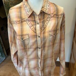 Panhandle Slim Cream and Pink Button Down Shirt Notched Collar